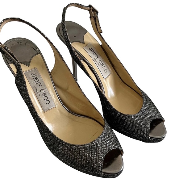Jimmy Choo Nova Glitter Open Toe Sling Back Heels Silver Size 36.5 - Picture 6 of 12